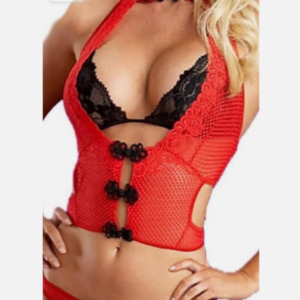 🔥 Escante Red & Black Floral Lace Lingerie Set - NWT